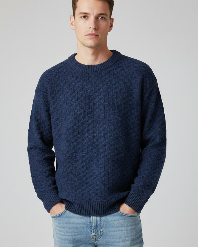 Jersey de Punto con Textura Geométrica – Suéter Cuello Redondo para Otoño e Invierno