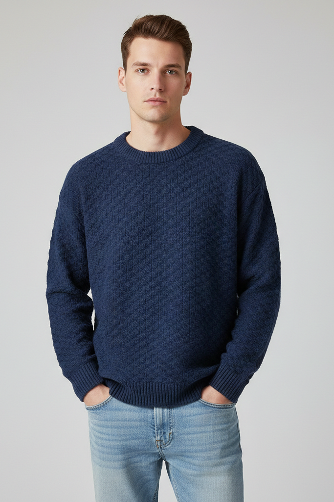 Jersey de Punto con Textura Geométrica – Suéter Cuello Redondo para Otoño e Invierno