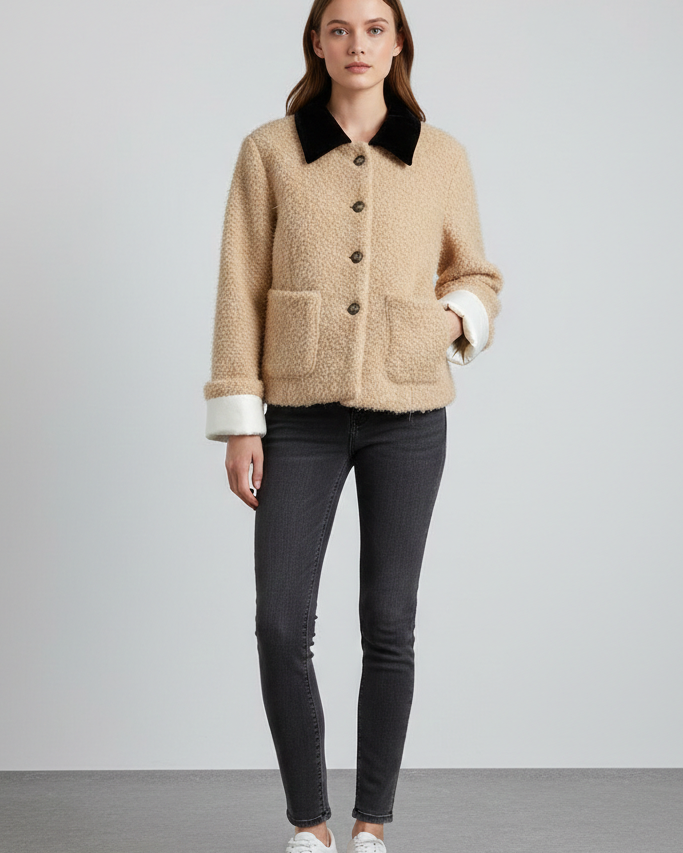 Chaqueta Corta Color-Block – Diseño Texturizado