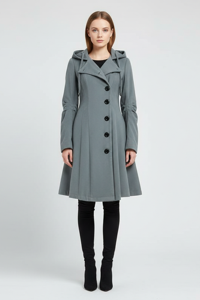 Abrigo Asimétrico "Fit & Flare" con Cuello Alzado – Elegancia en Movimiento