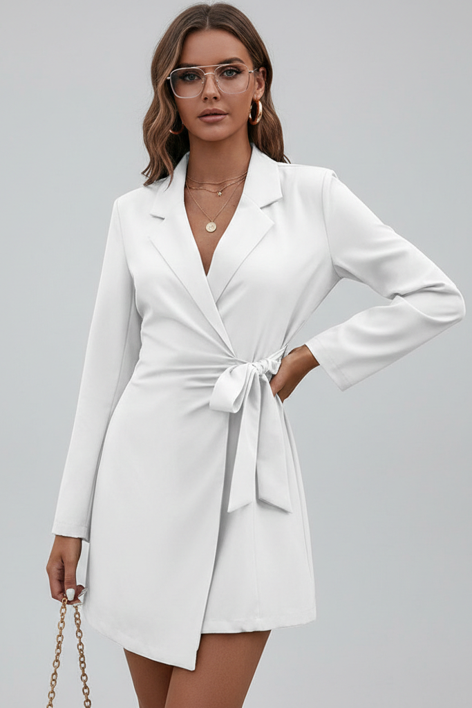 Vestido Blazer Cruzado con Lazada a la Cintura