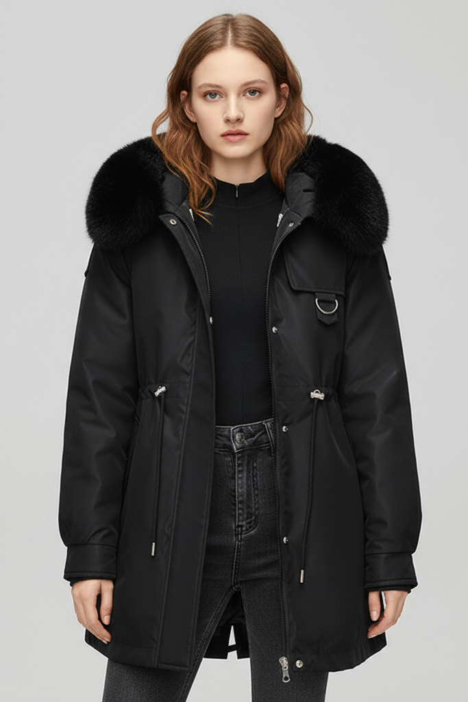 Parka "Expedition" con Cintura Ajustable – Abrigo Utility con Capucha de Pelo