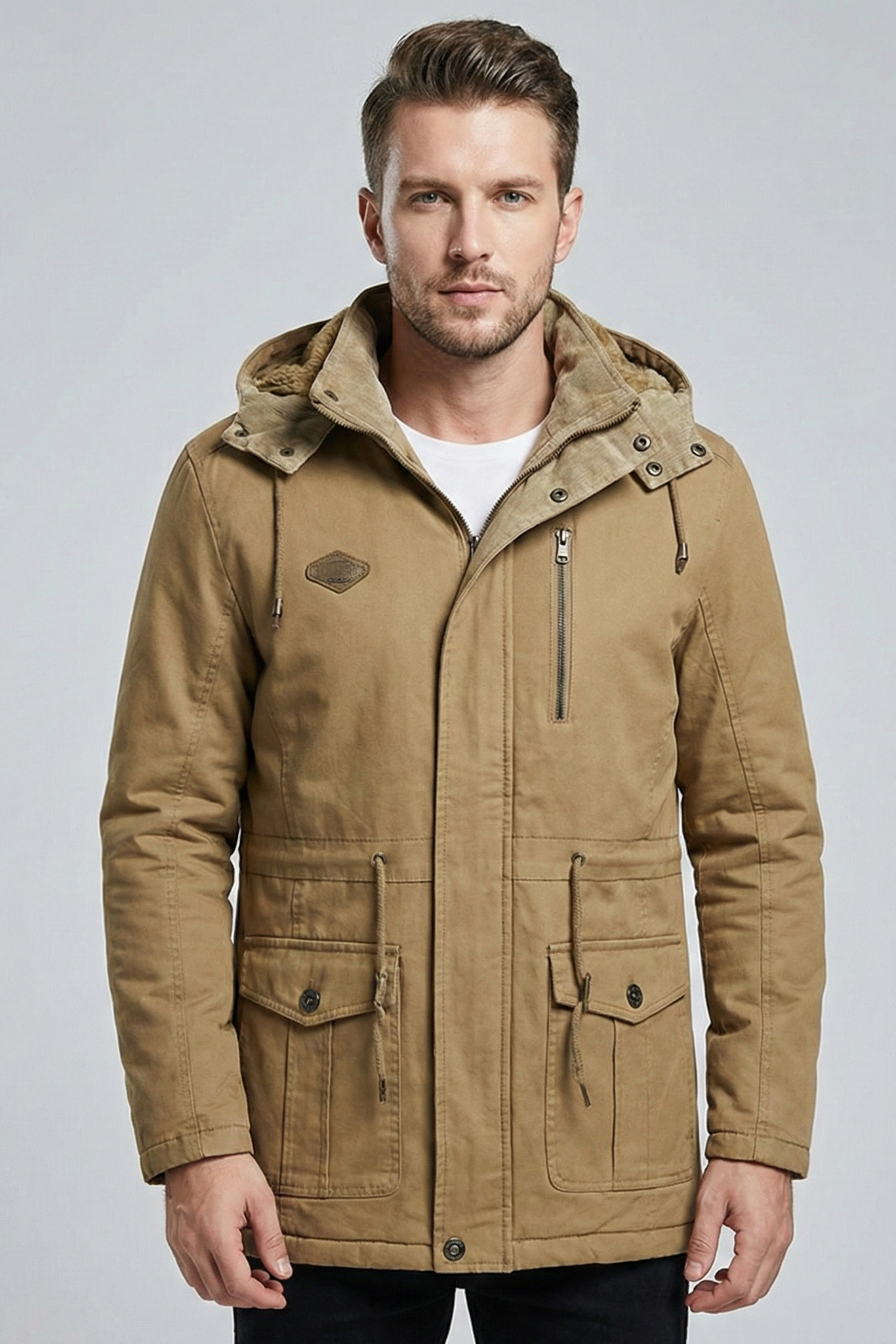 Parka Estilo Militar con Interior de Borreguito – Chaqueta Cargo de Alta Resistencia