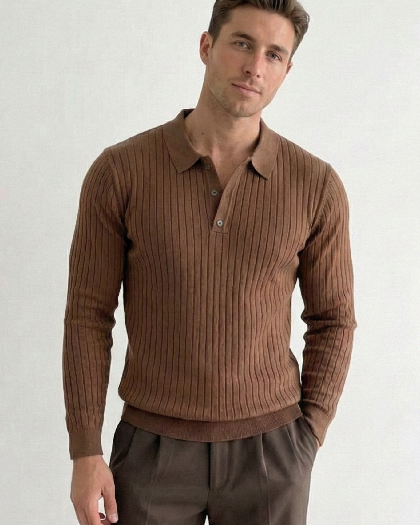 Polo de Punto de Manga Larga – Jersey Acanalado Estilo "Old Money"