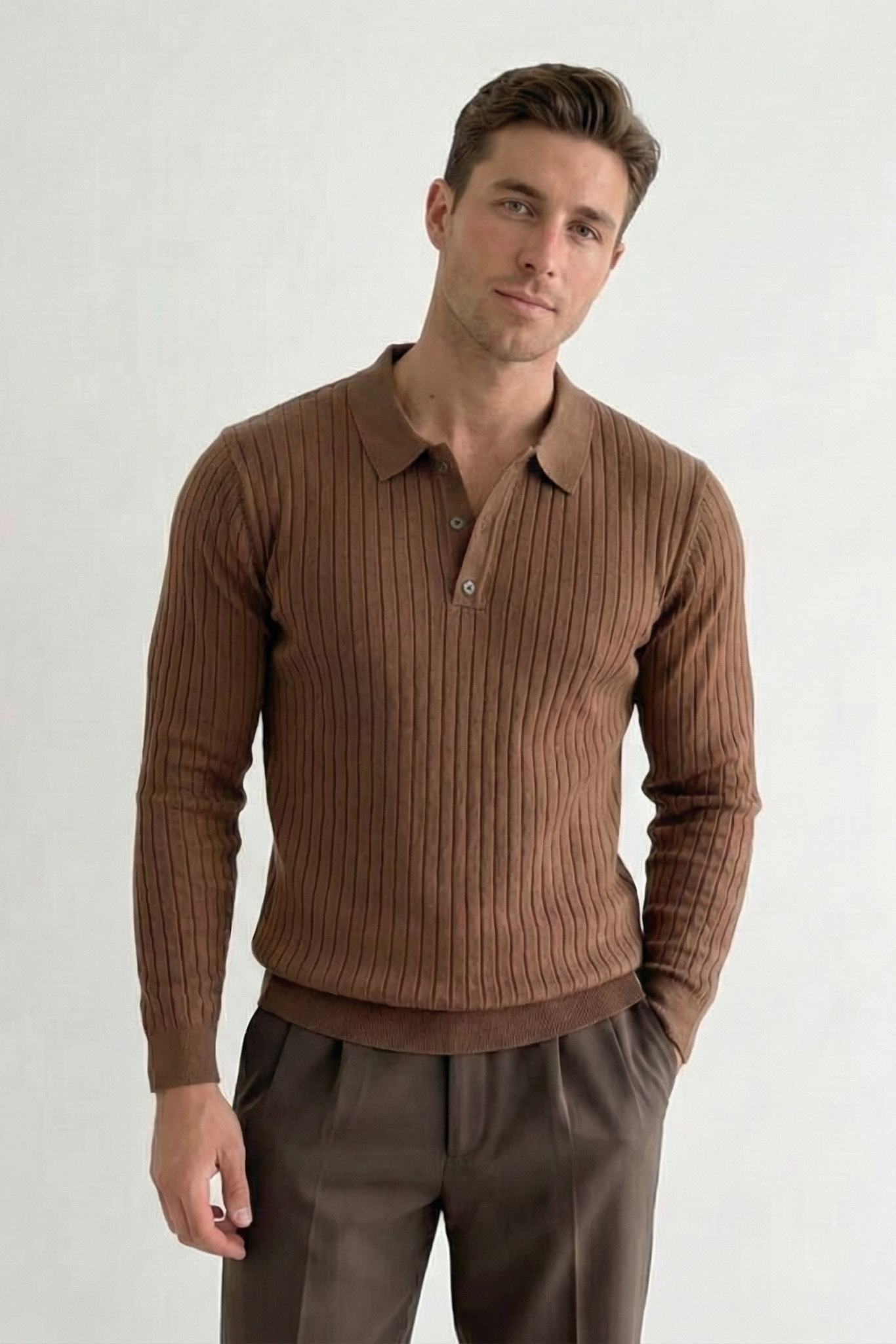 Polo de Punto de Manga Larga – Jersey Acanalado Estilo "Old Money"