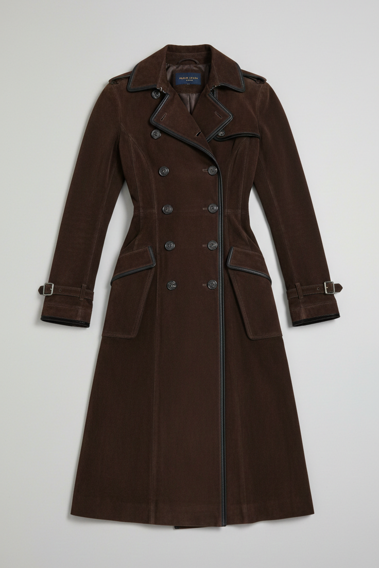 Gabardina Larga Efecto Ante con Ribetes en Contraste – Estilo Western Chic