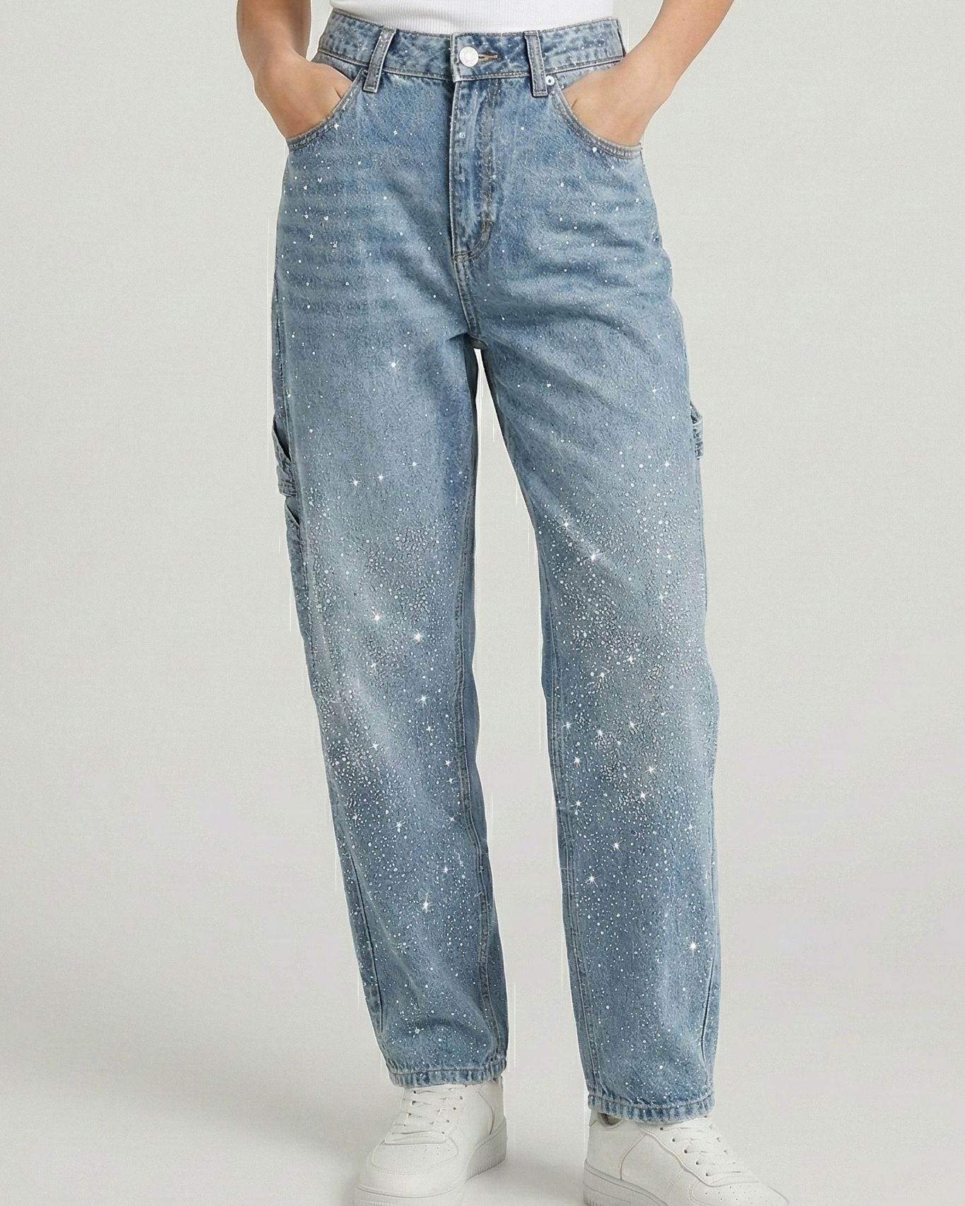 Jeans Rectos con Brillo para Mujer – Pantalones Denim de Pierna Ancha Estilo Street