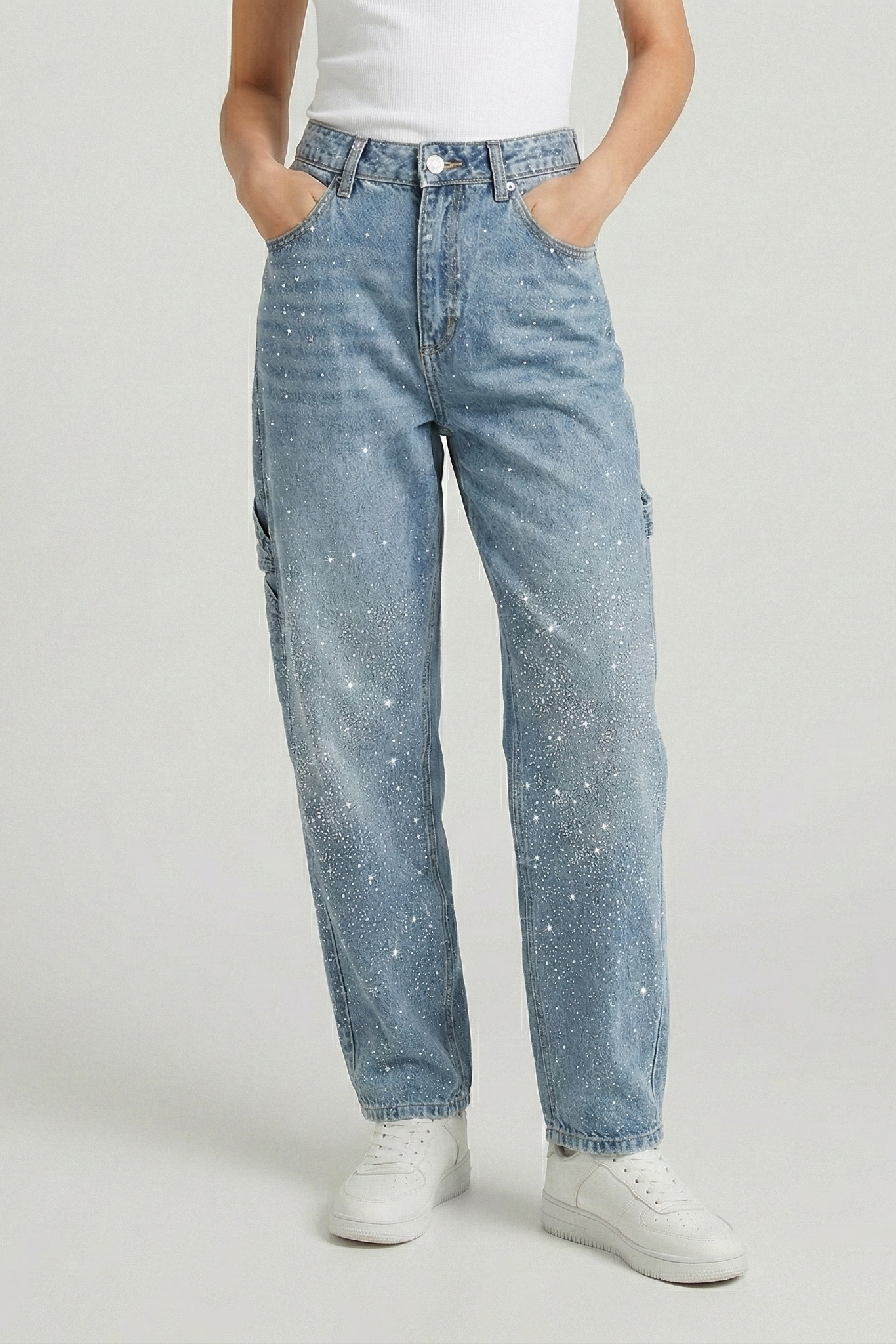 Jeans Rectos con Brillo para Mujer – Pantalones Denim de Pierna Ancha Estilo Street