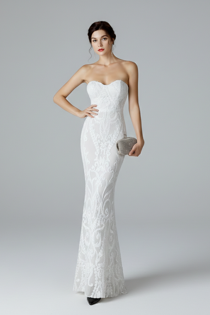 Vestido Largo de Gala con Lentejuelas – Escote Corazón y Corte Sirena