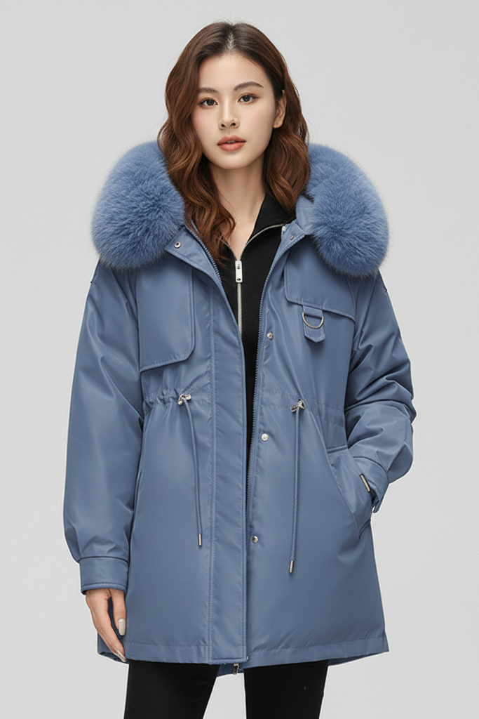 Parka "Expedition" con Cintura Ajustable – Abrigo Utility con Capucha de Pelo