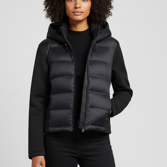 Chaqueta Acolchada Mujer con Capucha Negra Estilo Casual Otoño