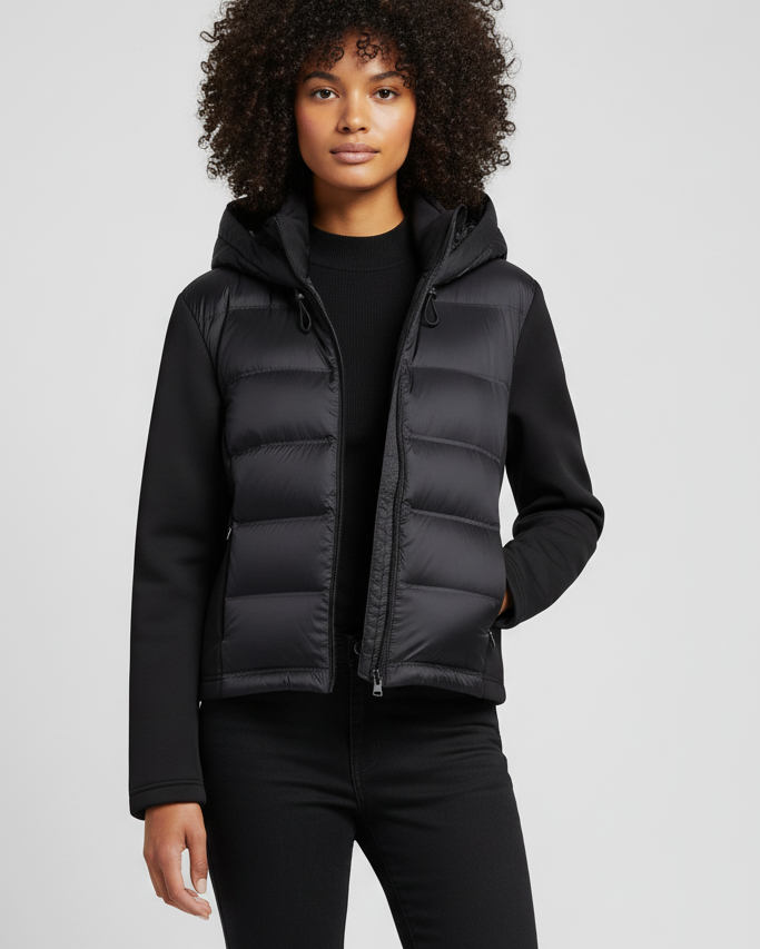 Chaqueta Acolchada Mujer con Capucha Negra Estilo Casual Otoño