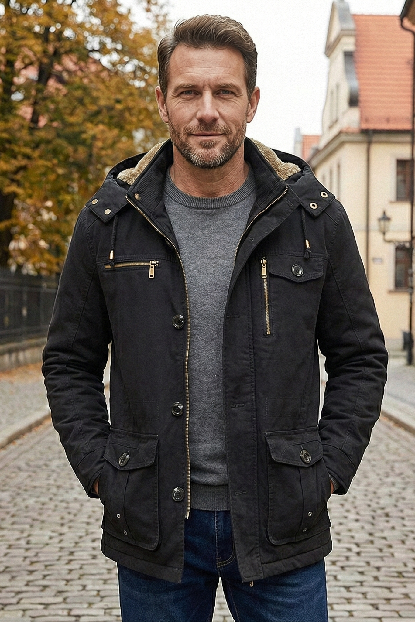 Parka Militar de Algodón Lavado para Hombre – Chaqueta Cortavientos Multibolsillos