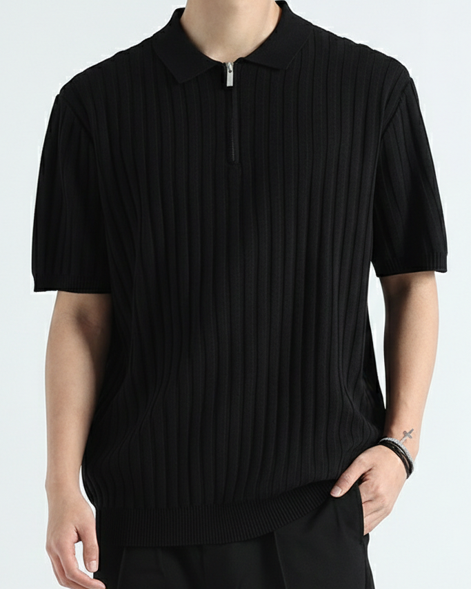 Polo de Punto "Ice Silk" con Cremallera y Textura Canalé