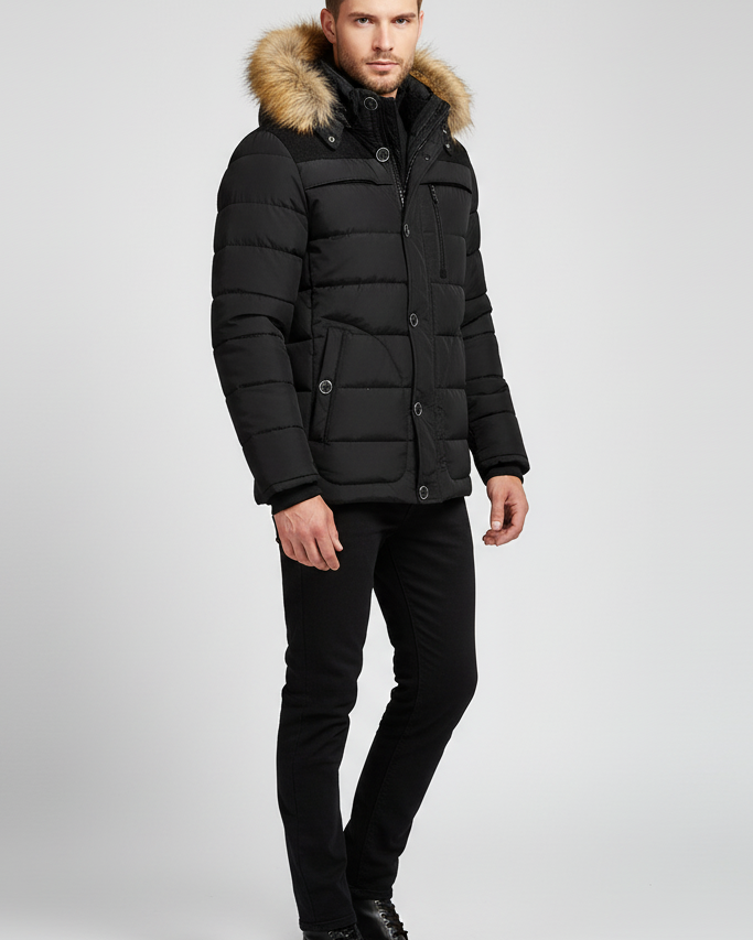 Parka de Invierno Premium para Hombre con Capucha de Pelo – Abrigo Acolchado, Térmico y Cortavientos