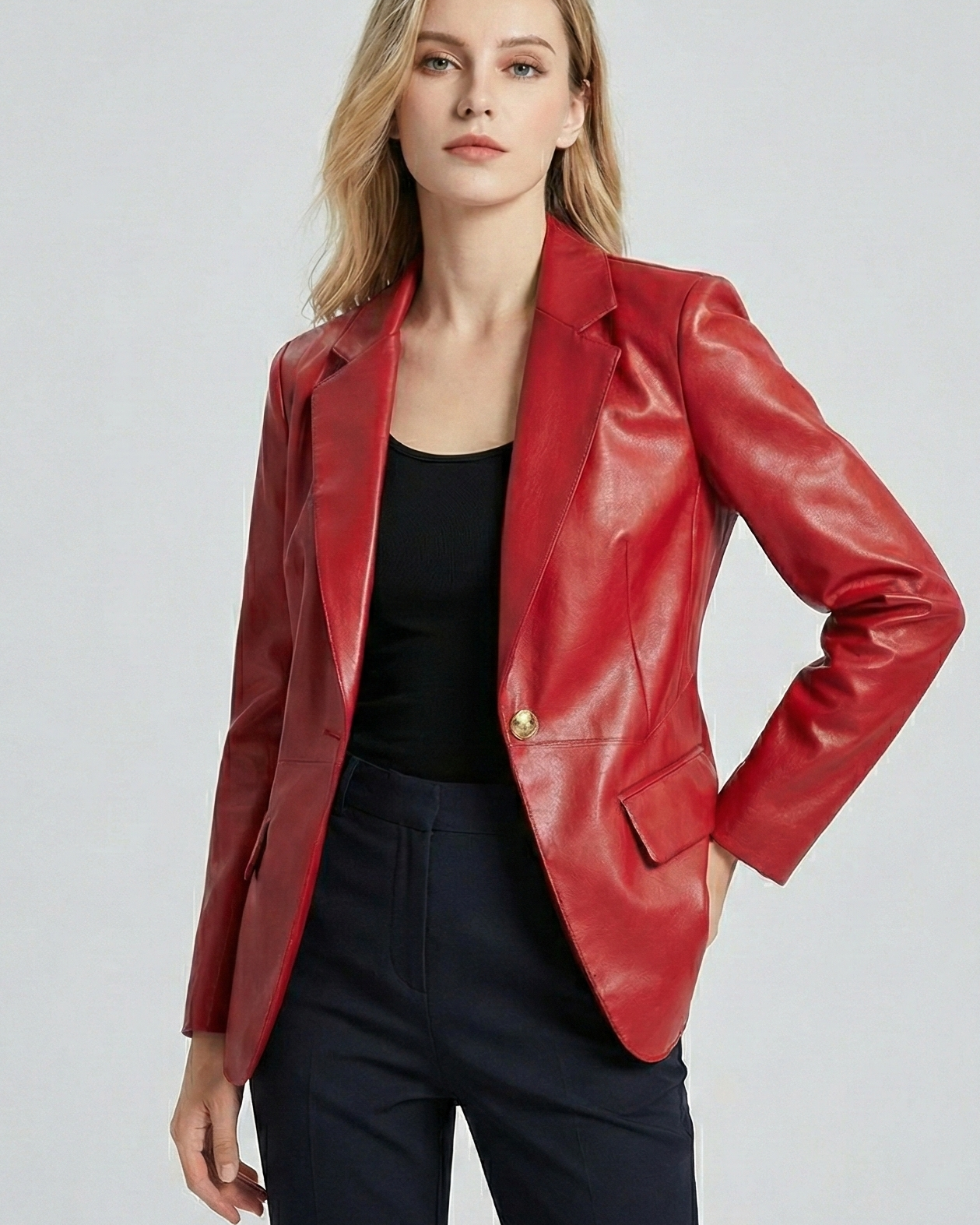 Blazer de Efecto Piel Slim Fit – Chaqueta Americana Elegante