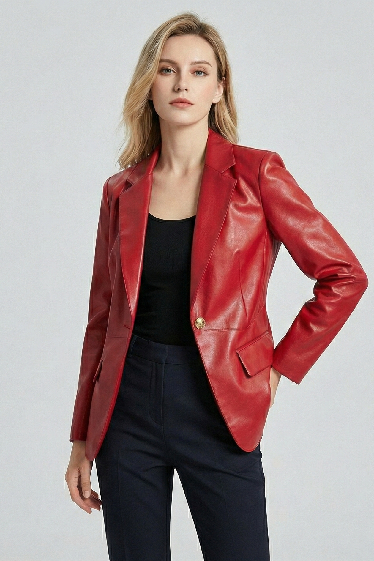 Blazer de Efecto Piel Slim Fit – Chaqueta Americana Elegante