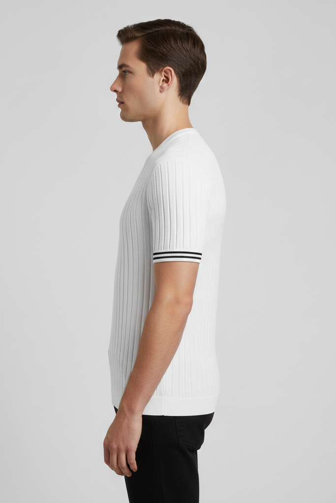 Camiseta Básica de Punto Hombre – Cuello Pico Slim Fit