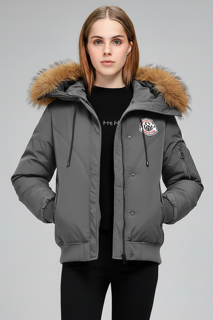 Chaqueta Puffer con Acolchado Geométrico – Cazadora Corta con Capucha