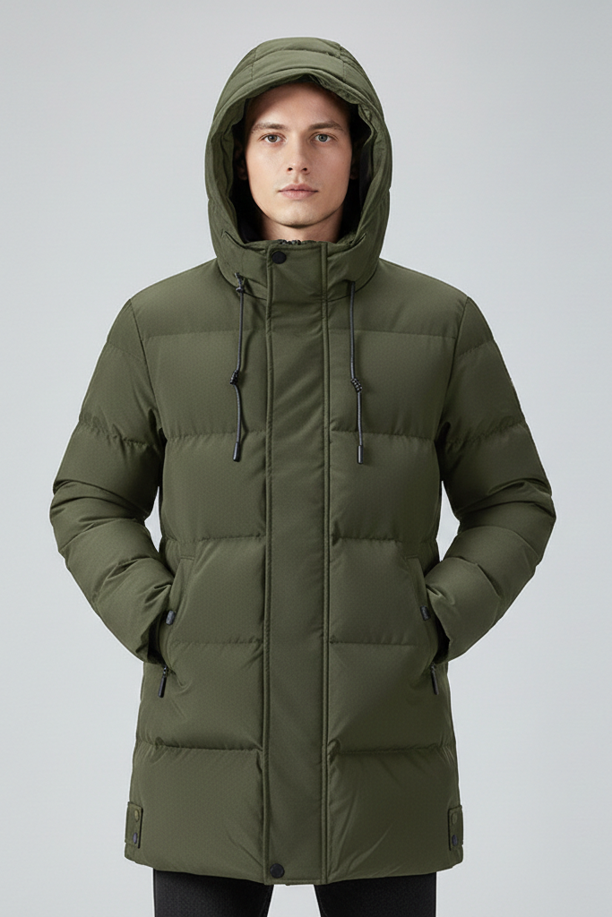 Parka Acolchada Mid-Length con Capucha y Aberturas Laterales