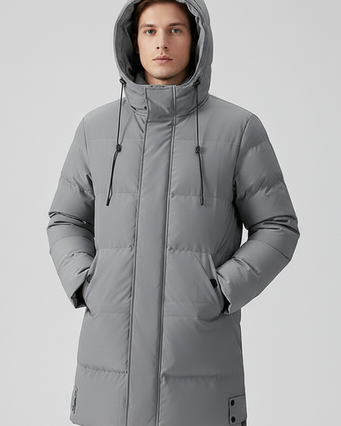 Parka Acolchada Mid-Length con Capucha y Aberturas Laterales