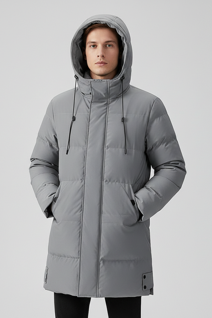 Parka Acolchada Mid-Length con Capucha y Aberturas Laterales