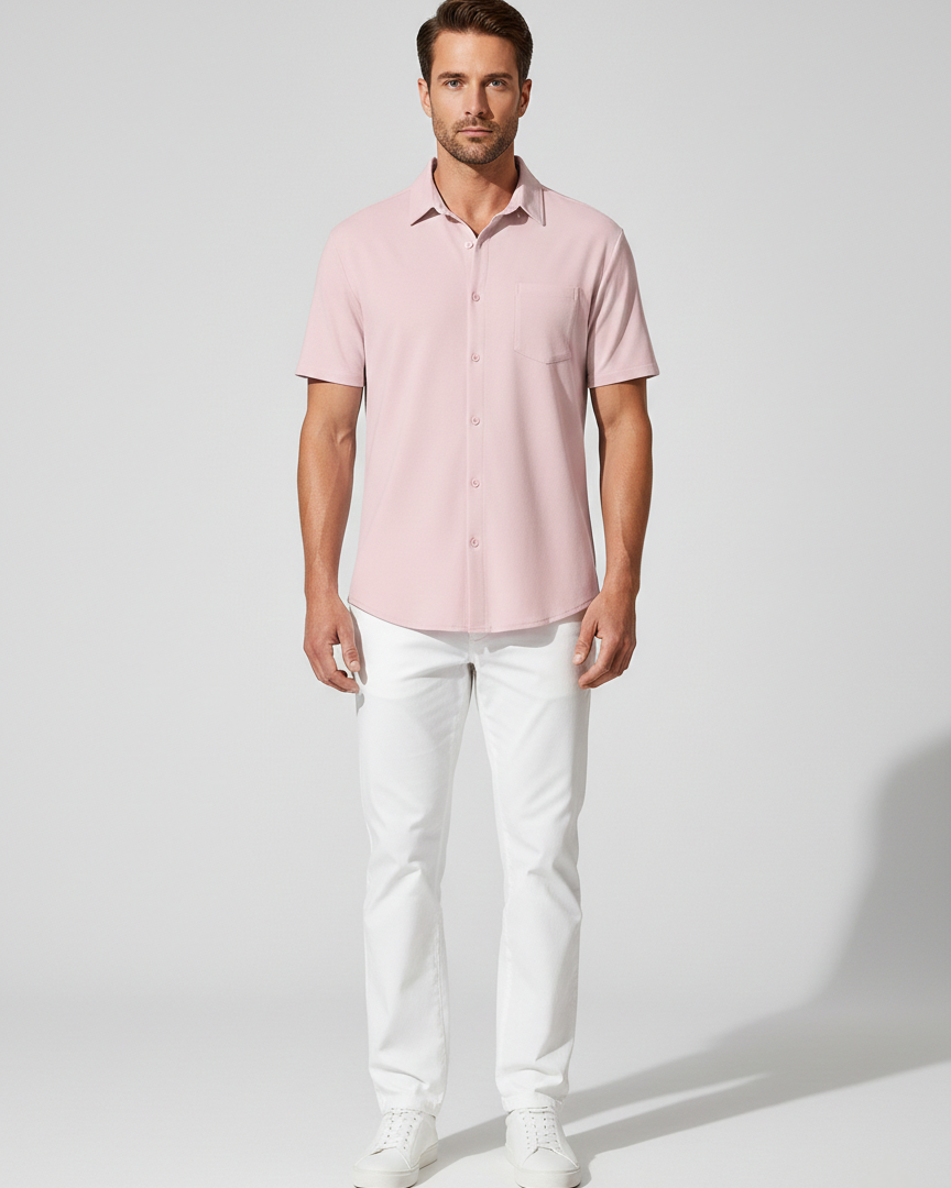 Camisa Cuello Cubano Anti-arrugas – Manga Corta Verano