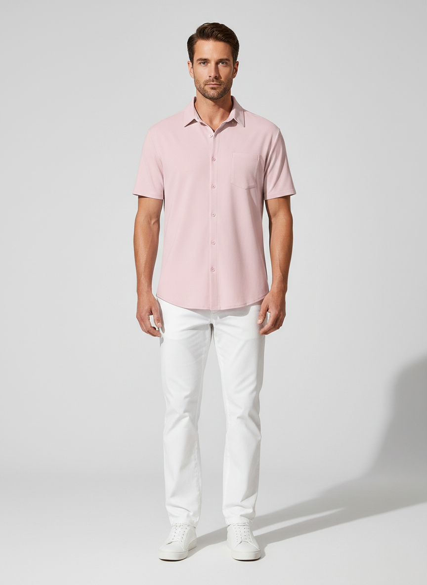 Camisa Cuello Cubano Anti-arrugas – Manga Corta Verano