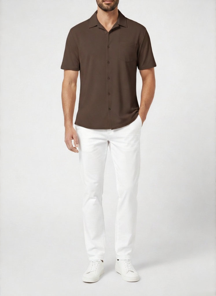 Camisa Cuello Cubano Anti-arrugas – Manga Corta Verano