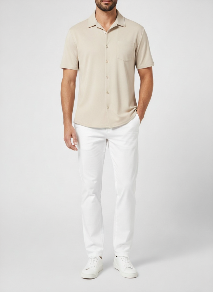 Camisa Cuello Cubano Anti-arrugas – Manga Corta Verano