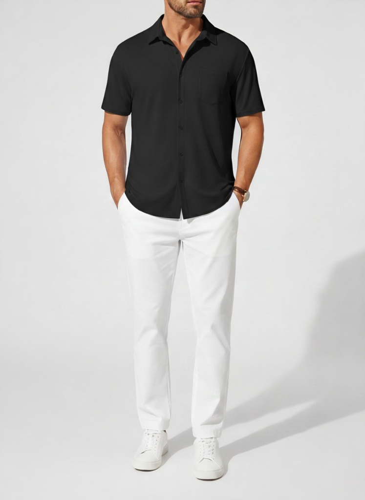 Camisa Cuello Cubano Anti-arrugas – Manga Corta Verano