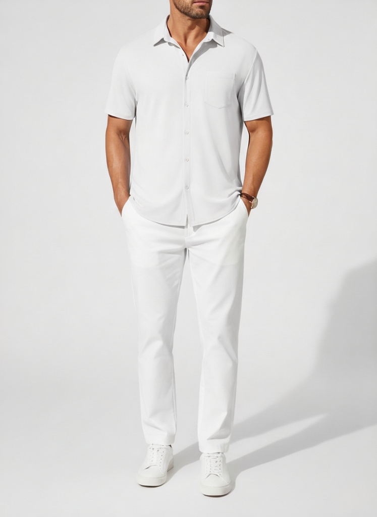 Camisa Cuello Cubano Anti-arrugas – Manga Corta Verano