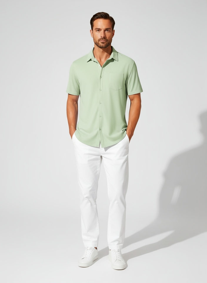 Camisa Cuello Cubano Anti-arrugas – Manga Corta Verano