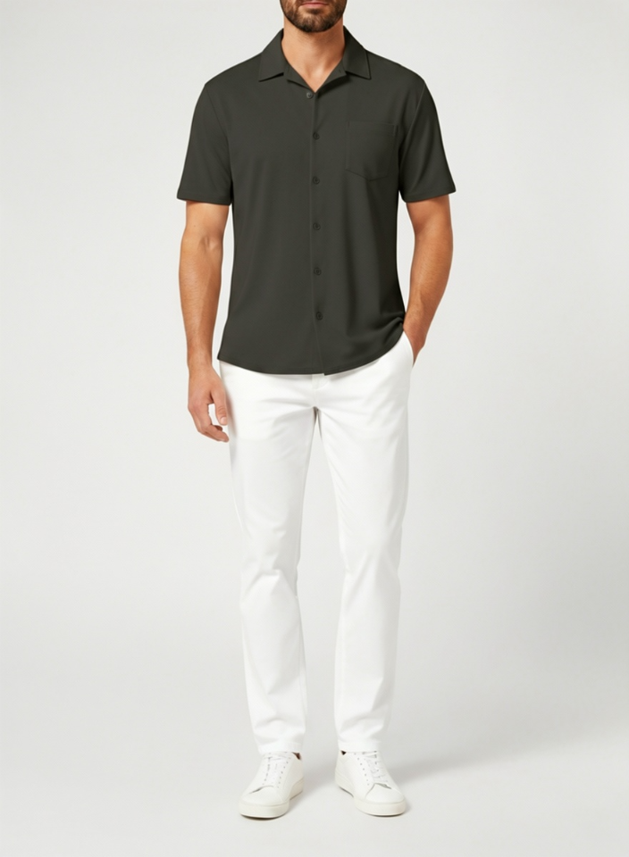 Camisa Cuello Cubano Anti-arrugas – Manga Corta Verano