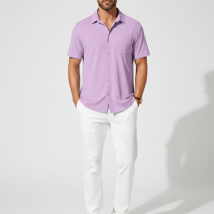 Camisa Cuello Cubano Anti-arrugas – Manga Corta Verano