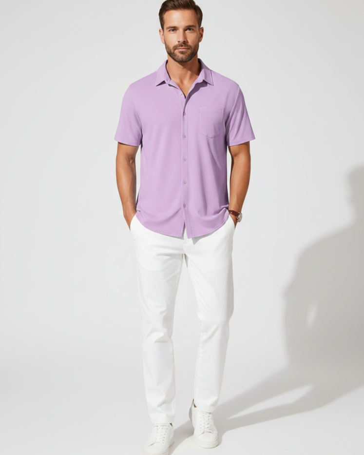 Camisa Cuello Cubano Anti-arrugas – Manga Corta Verano