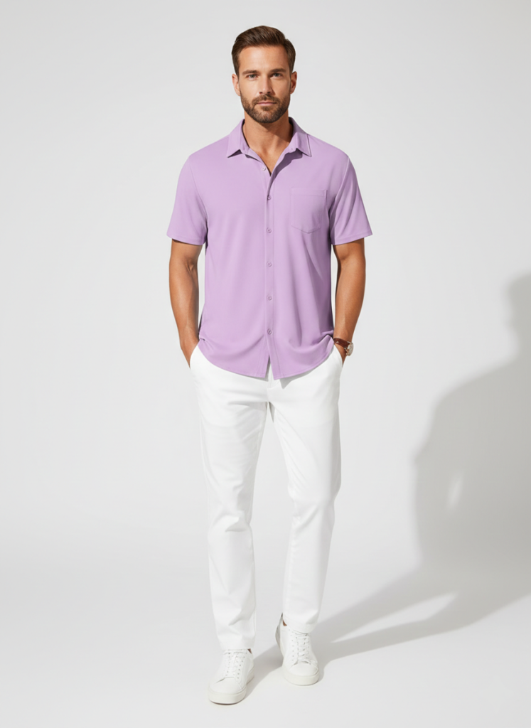 Camisa Cuello Cubano Anti-arrugas – Manga Corta Verano